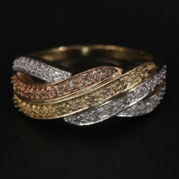 1ct Real Diamond Cluster Ring 3 Color Silver Vermeil Gold Rose White Yellow Wave - Picture 2 of 6